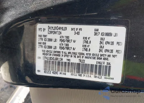 2003 Dodge Ram 1500 Slt/Laramie/St from USA, damaged, VIN 1D7HU18DX3J601134